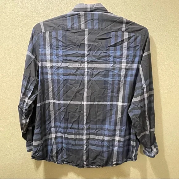 Men’s 4XLT Perry Ellis Charcoal Blue Plaid Long Sleeve Button Up Shirt - Picture 7 of 8